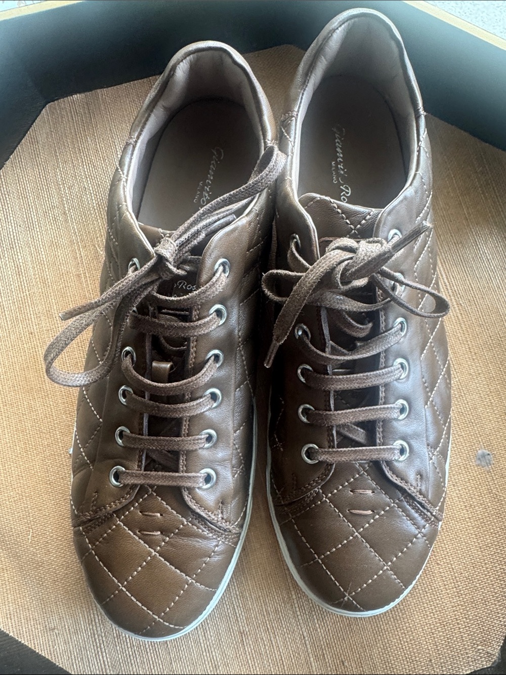 Gianvito Rossi Men's Brown Quilted Leather Sneakers.